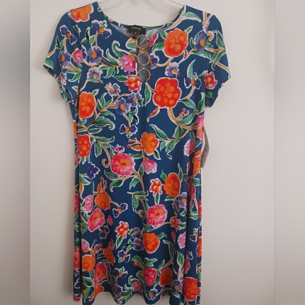 MSK Women Blue Floral Dress Brand New